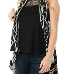 Fringe Sweater Printed Vest